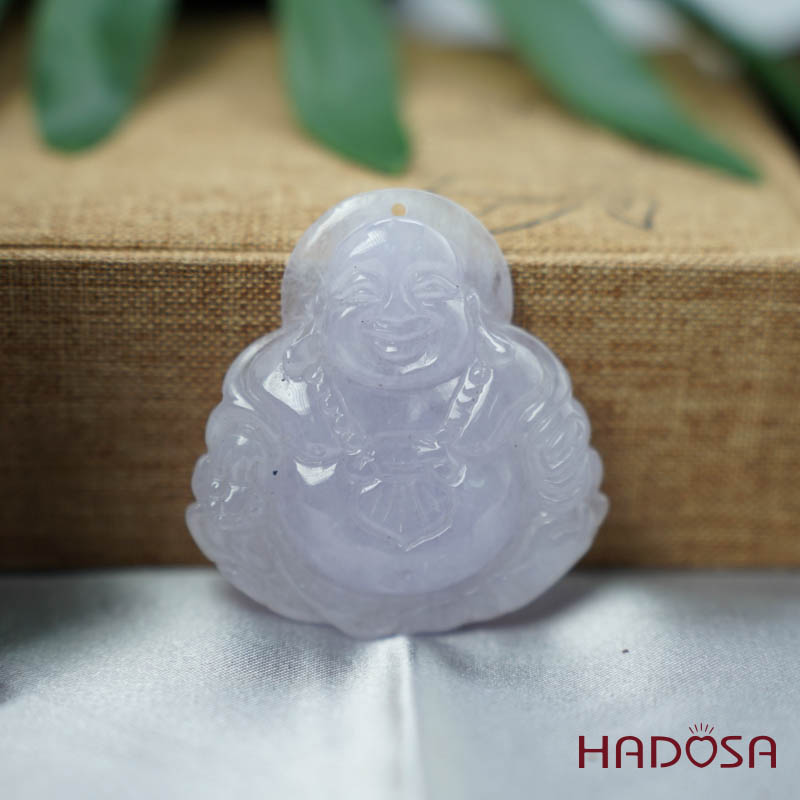 Mặt Di Lặc Ngọc Cẩm Thạch trắng môn 47x44x9mm