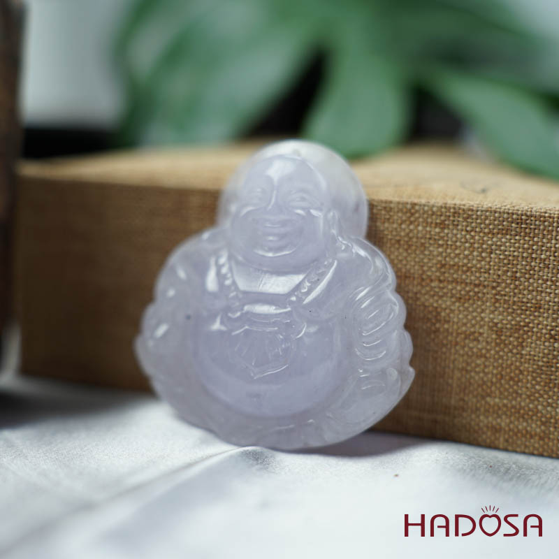 Mặt Di Lặc Ngọc Cẩm Thạch trắng môn 47x44x9mm