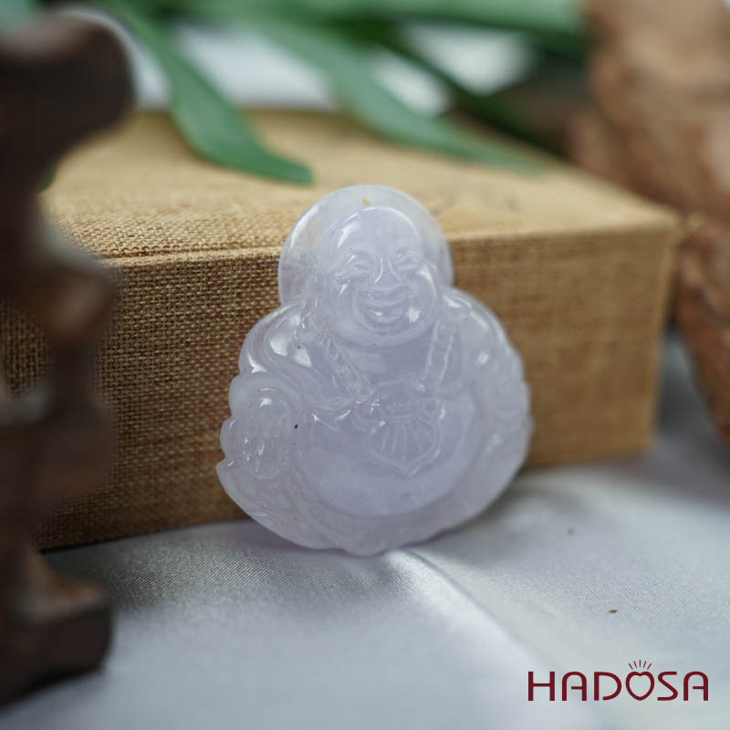 Mặt Di Lặc Ngọc Cẩm Thạch trắng môn 47x44x9mm