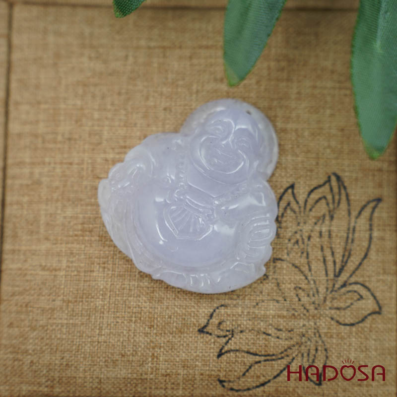 Mặt Di Lặc Ngọc Cẩm Thạch trắng môn 47x44x9mm