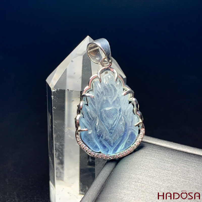 Mặt Hồ Ly chúa đá Aquamarine chuẩn 6A bọc bạc 925