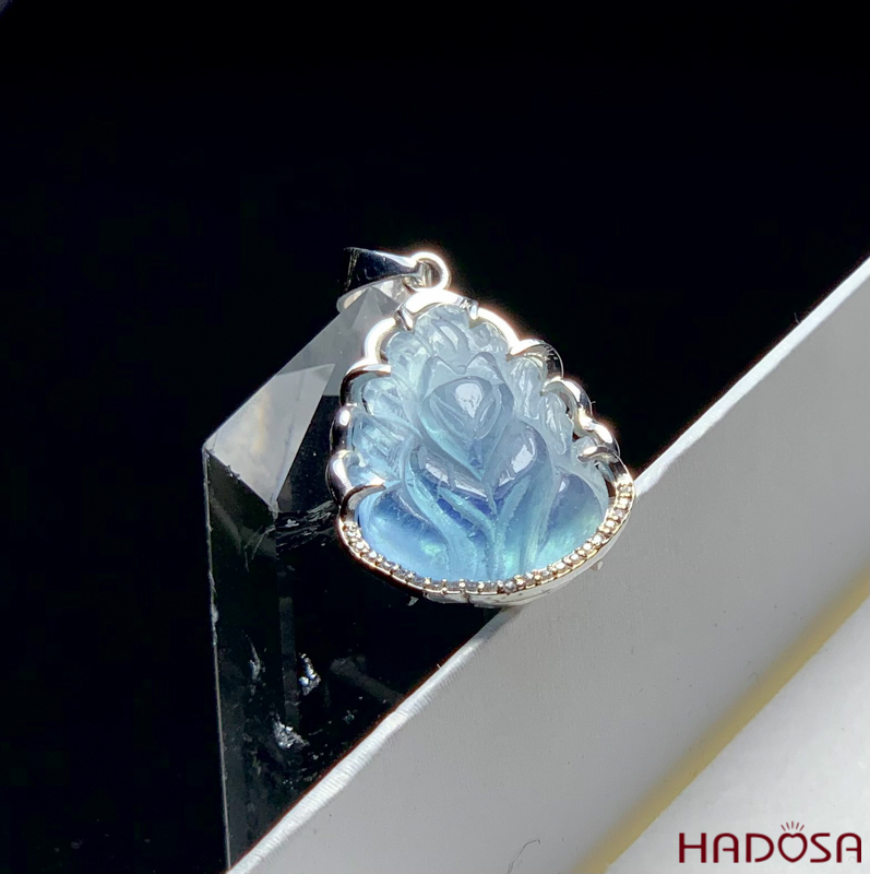 Mặt Hồ Ly chúa đá Aquamarine chuẩn 6A bọc bạc 925