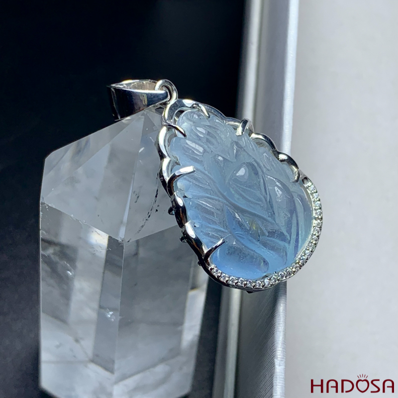 Mặt Hồ Ly chúa đá Aquamarine chuẩn 6A bọc bạc 925
