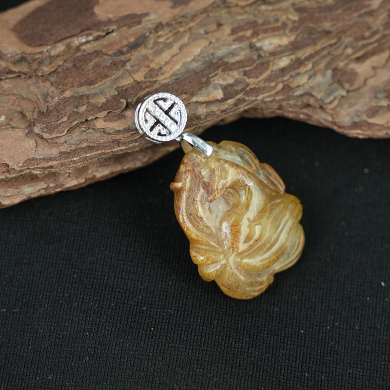 Mặt Hồ Ly chúa Thạch anh tóc vàng nâu khoen bạc 925