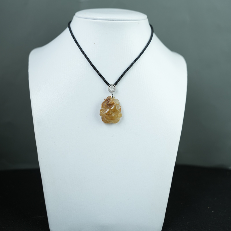 Mặt Hồ Ly chúa Thạch anh tóc vàng nâu khoen bạc 925