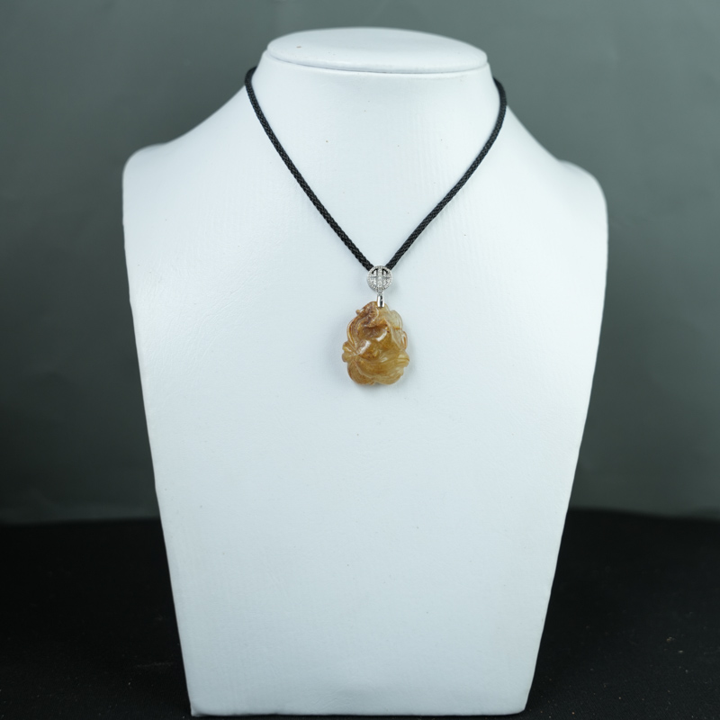 Mặt Hồ Ly chúa Thạch anh tóc vàng nâu khoen bạc 925