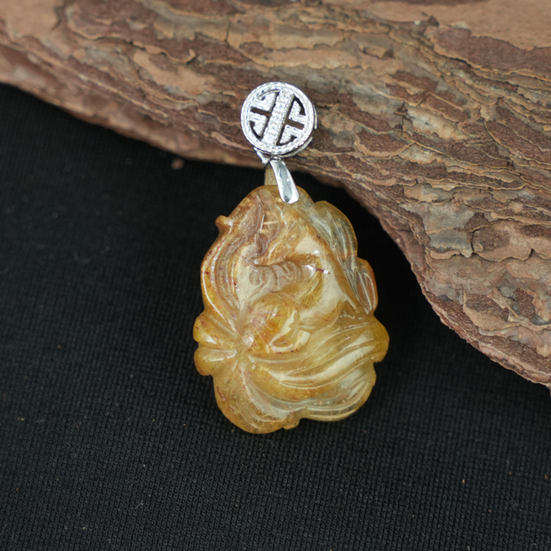 Mặt Hồ Ly chúa Thạch anh tóc vàng nâu khoen bạc 925