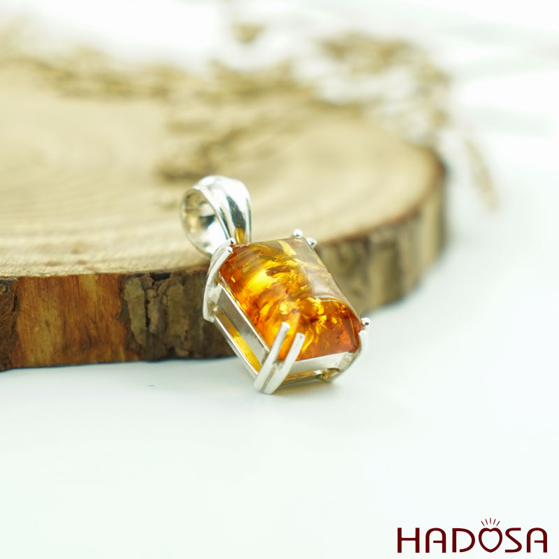 Mặt hổ phách Baltic chữ nhật 10x14mm bọc bạc