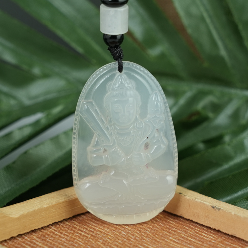 Mặt Hư Không Tạng (Sửu, Dần) đá mã não trắng 49mm