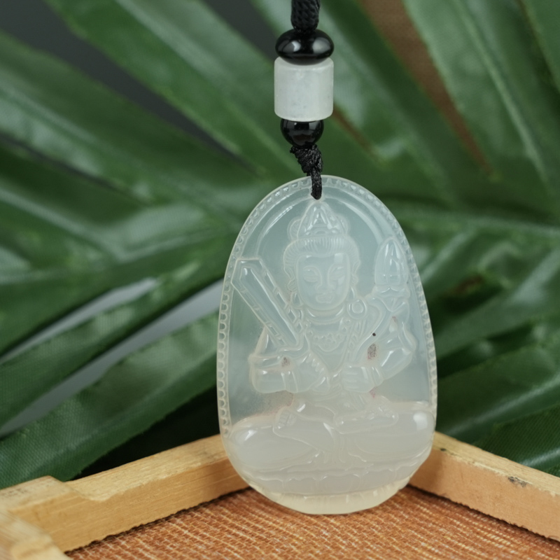 Mặt Hư Không Tạng (Sửu, Dần) đá mã não trắng 49mm