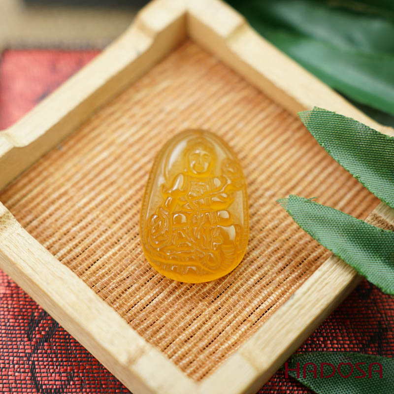 Mặt Phật bản mệnh Phổ Hiền Bồ Tát (Thìn, Tỵ) mã não vàng 37mm