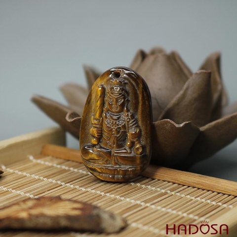 Mặt đá Mắt Hổ vàng nâu Bất Động Minh Vương (Dậu) 36*24*8mm