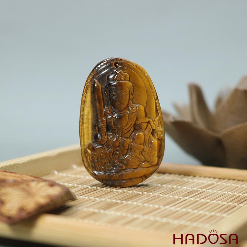 Mặt đá Mắt Hổ vàng nâu Vân Thù Bồ Tát (Mão) 44*29*11mm