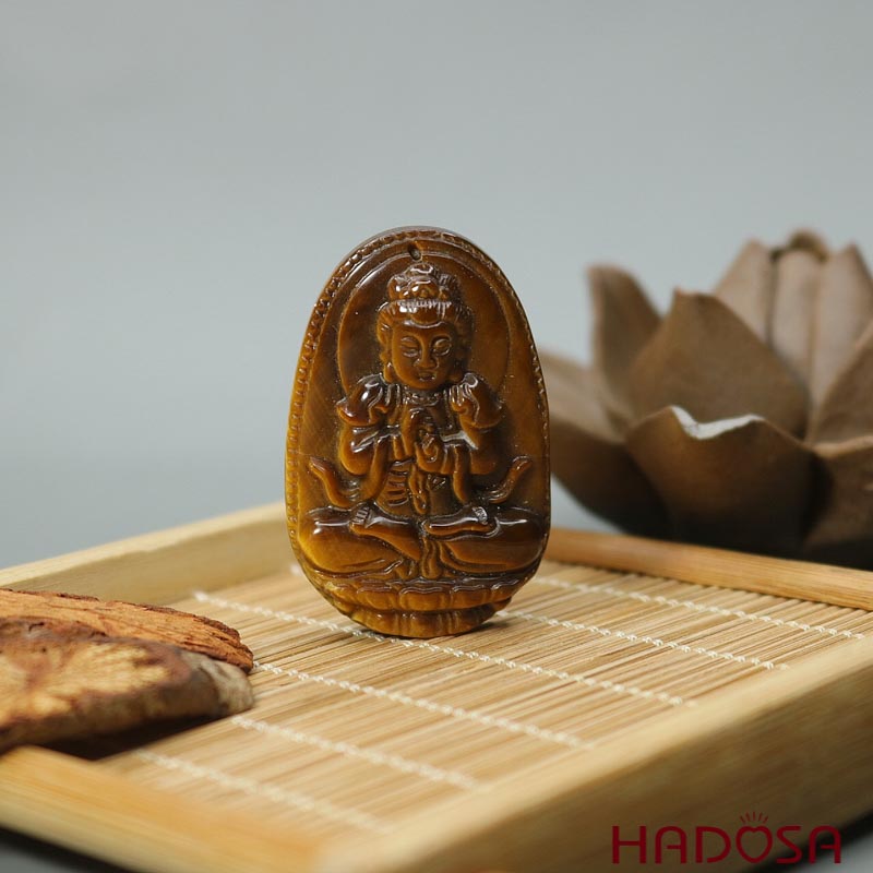 Mặt đá Mắt Hổ vàng nâu Như Lai Đại Nhật (Mùi, Thân) 44*29*11mm