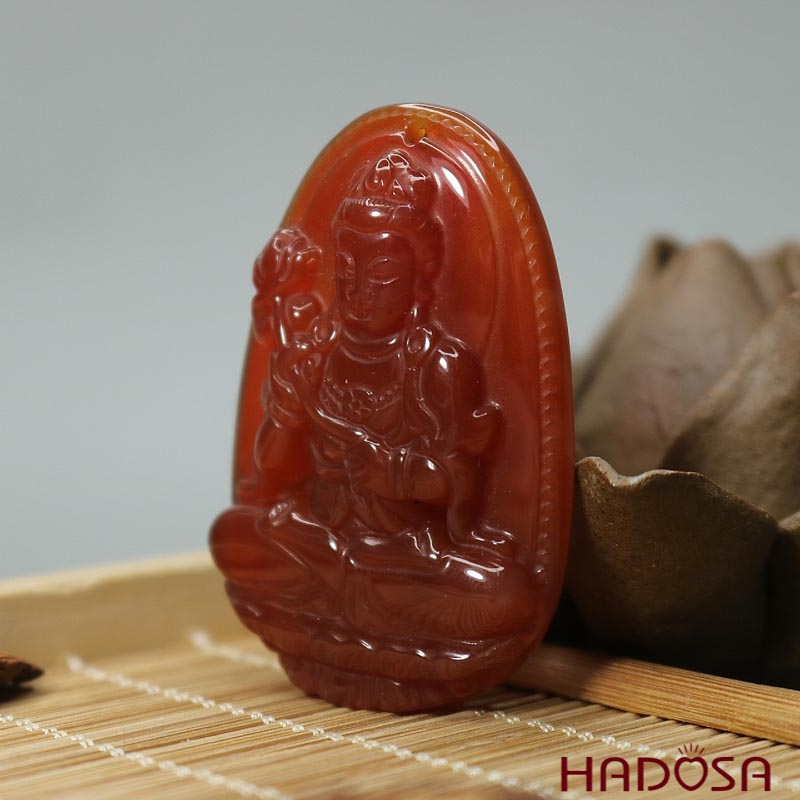 Mặt Phật bản mệnh tuổi Ngọ đá mã não đỏ 49x31x8mm