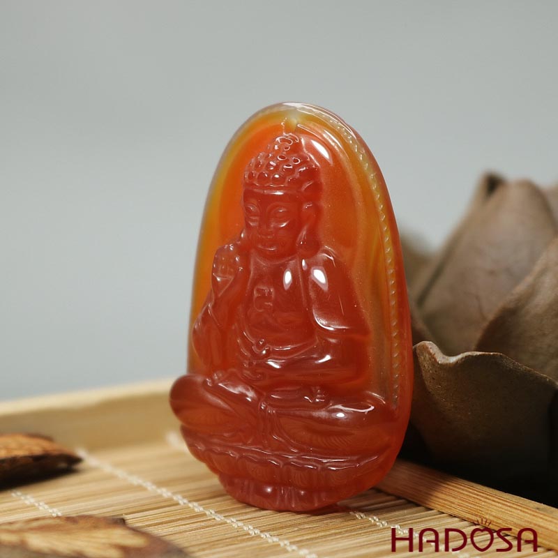 Mặt Phật bản mệnh tuổi Tuất - Hợi đá mã não đỏ 49x31x8mm