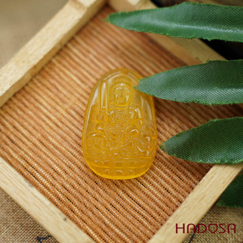 Mặt Phật bản mệnh Vân Thù Bồ Tát (Mão) mã não vàng 37mm