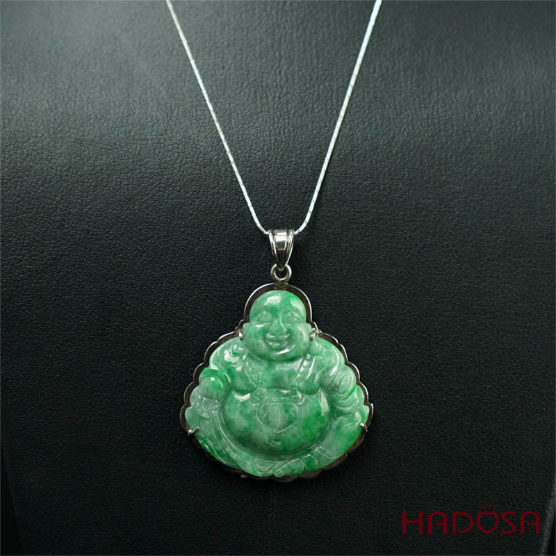 Mặt Di Lặc Ngọc Cẩm Thạch xanh lí 45x45x6mm