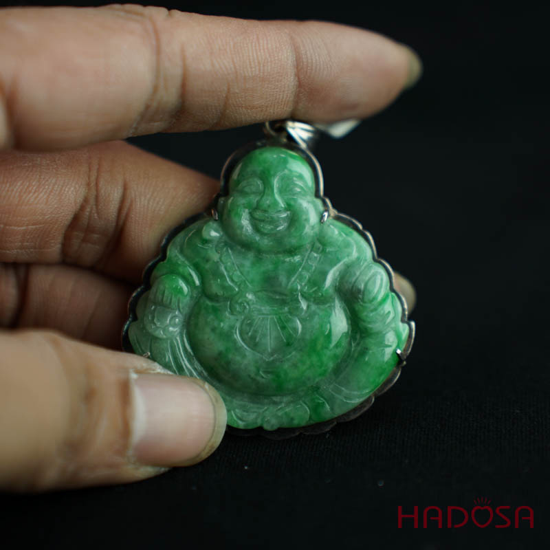 Mặt Di Lặc Ngọc Cẩm Thạch xanh lí 45x45x6mm