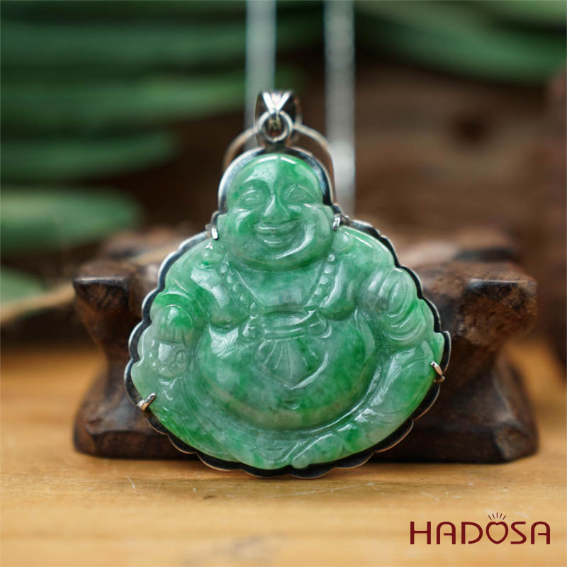 Mặt Di Lặc Ngọc Cẩm Thạch xanh lí 45x45x6mm