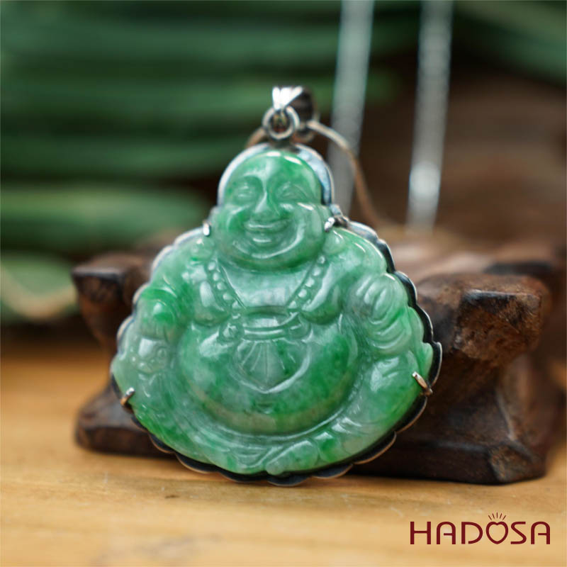 Mặt Di Lặc Ngọc Cẩm Thạch xanh lí 45x45x6mm