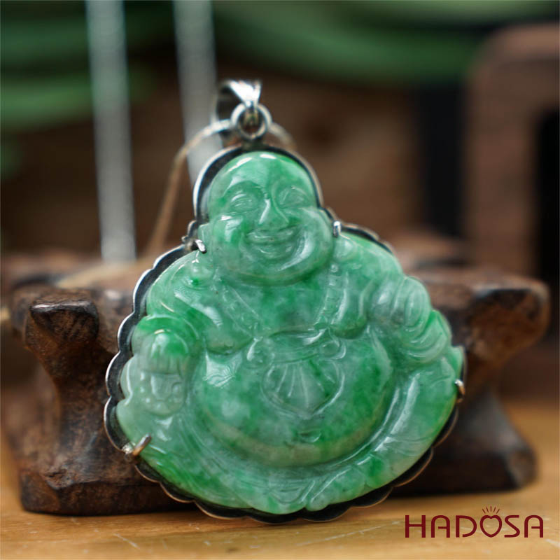 Mặt Di Lặc Ngọc Cẩm Thạch xanh lí 45x45x6mm