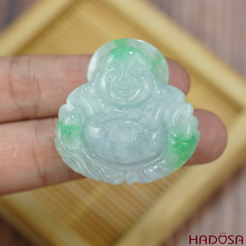 Mặt Di Lặc Cẩm Thạch trắng vân lý 35x35x9mm