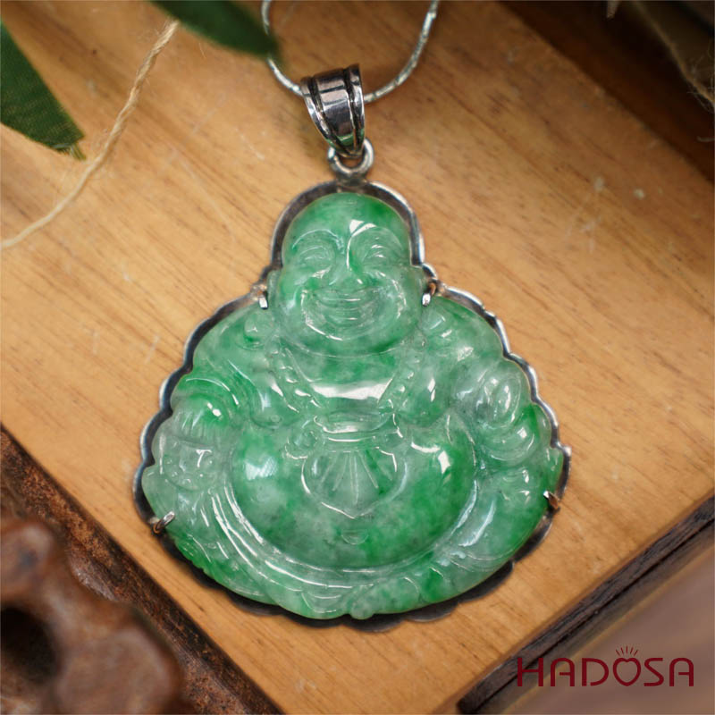 Mặt Di Lặc Ngọc Cẩm Thạch xanh lí 45x45x6mm