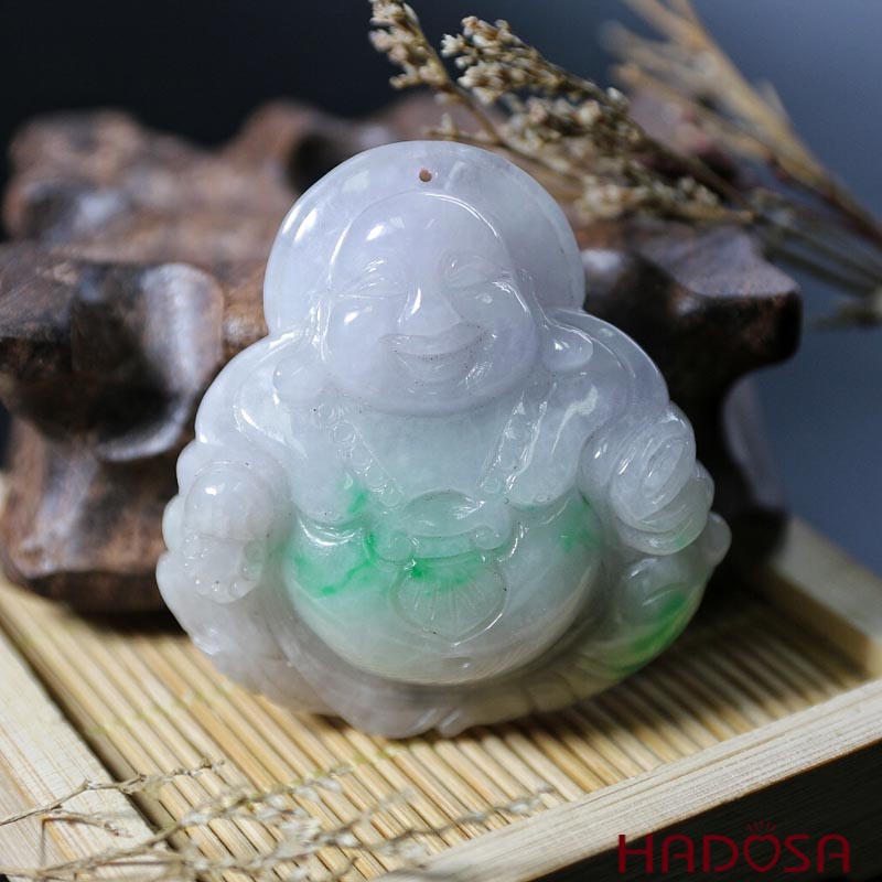 Mặt Phật Di Lặc Cẩm Thạch trắng lí 47x45x12mm