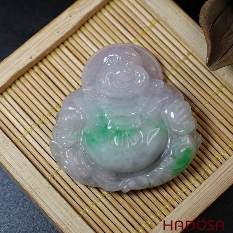 Mặt Phật Di Lặc Cẩm Thạch trắng lí 47x45x12mm