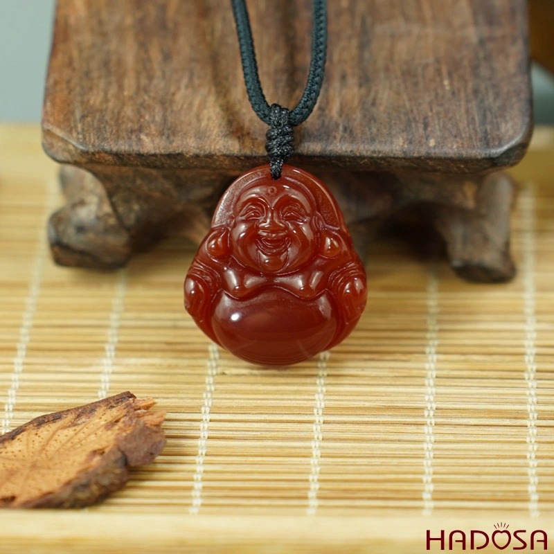 Mặt Phât Di Lạc Mã não đỏ 36x38mm