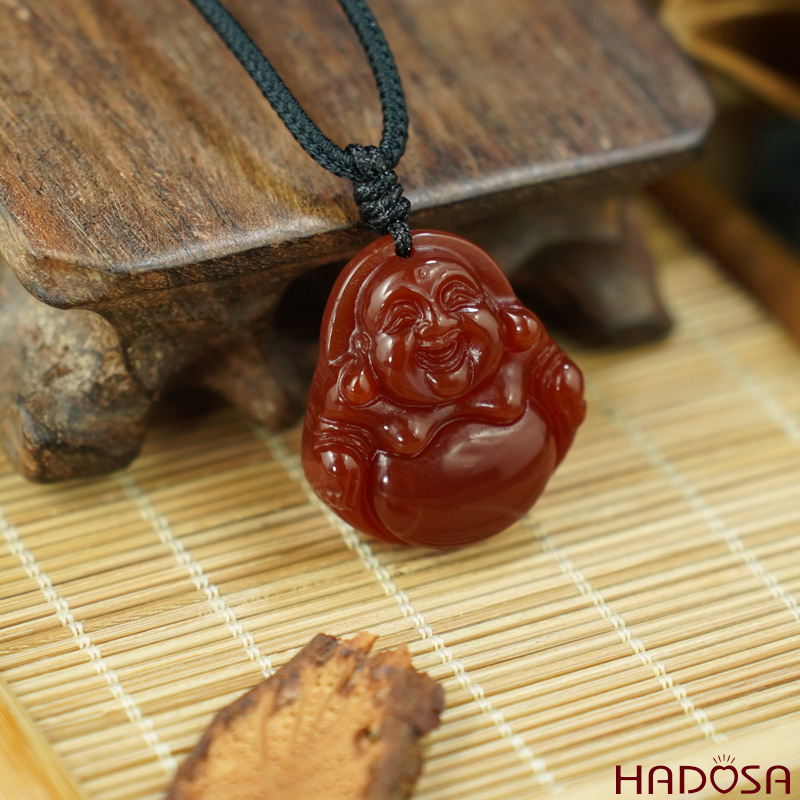 Mặt Phât Di Lạc Mã não đỏ 36x38mm