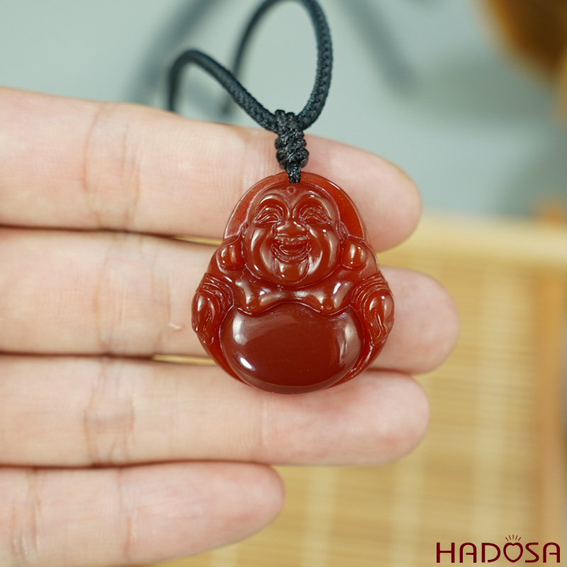 Mặt Phât Di Lạc Mã não đỏ 36x38mm