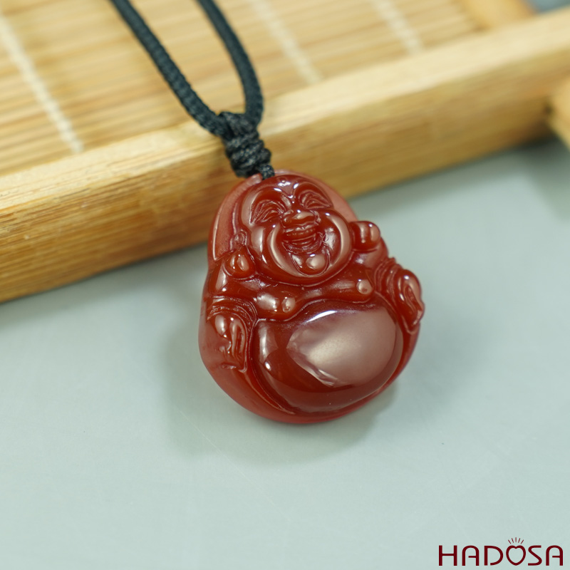 Mặt Phât Di Lạc Mã não đỏ 36x38mm