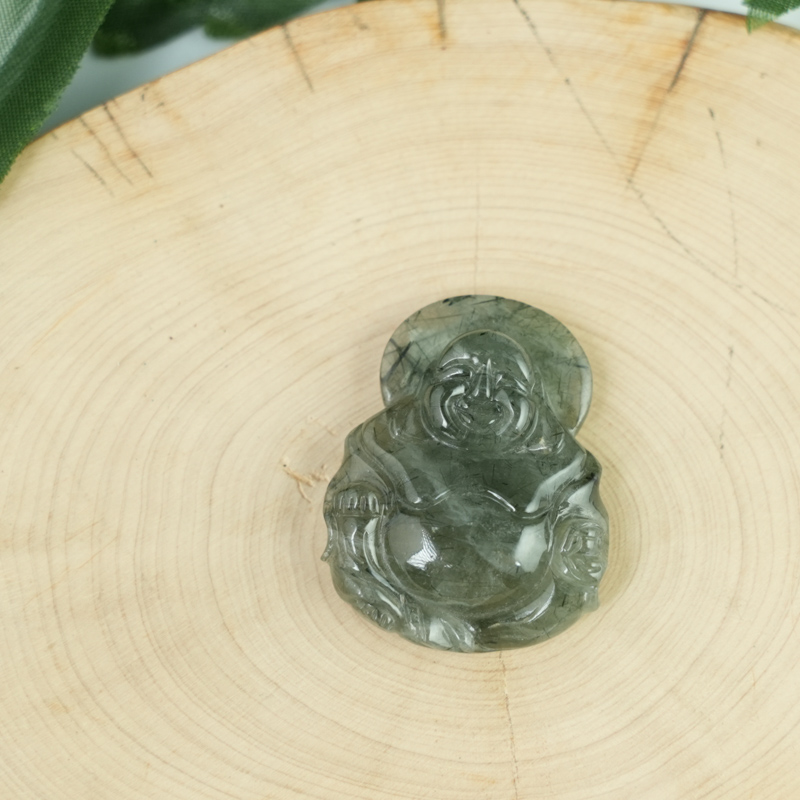 Mặt Phật Di Lạc Thạch anh tóc xanh 5A 35*27*9mm