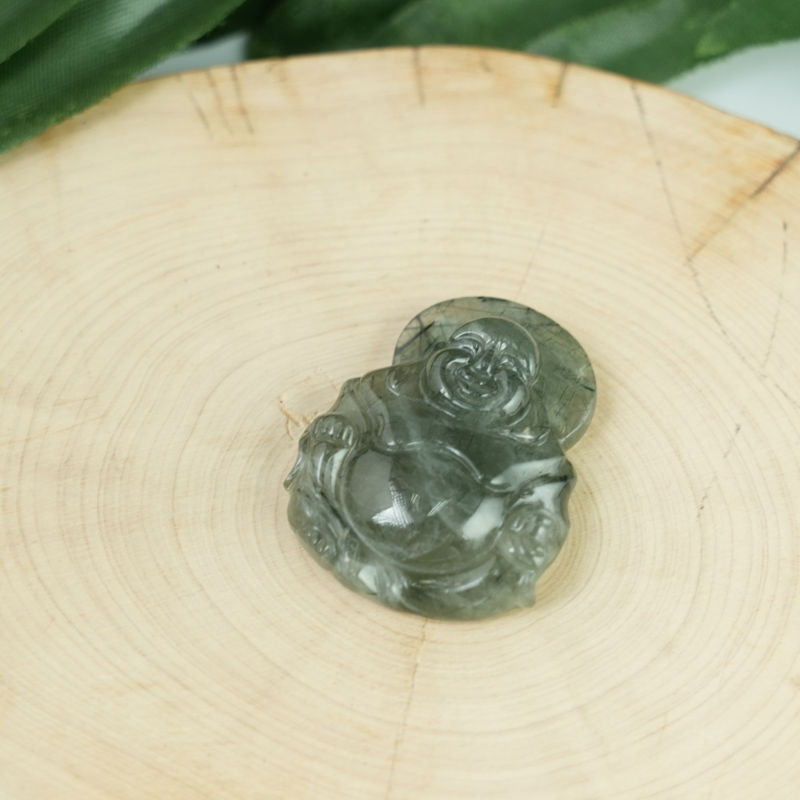 Mặt Phật Di Lạc Thạch anh tóc xanh 5A 35*27*9mm