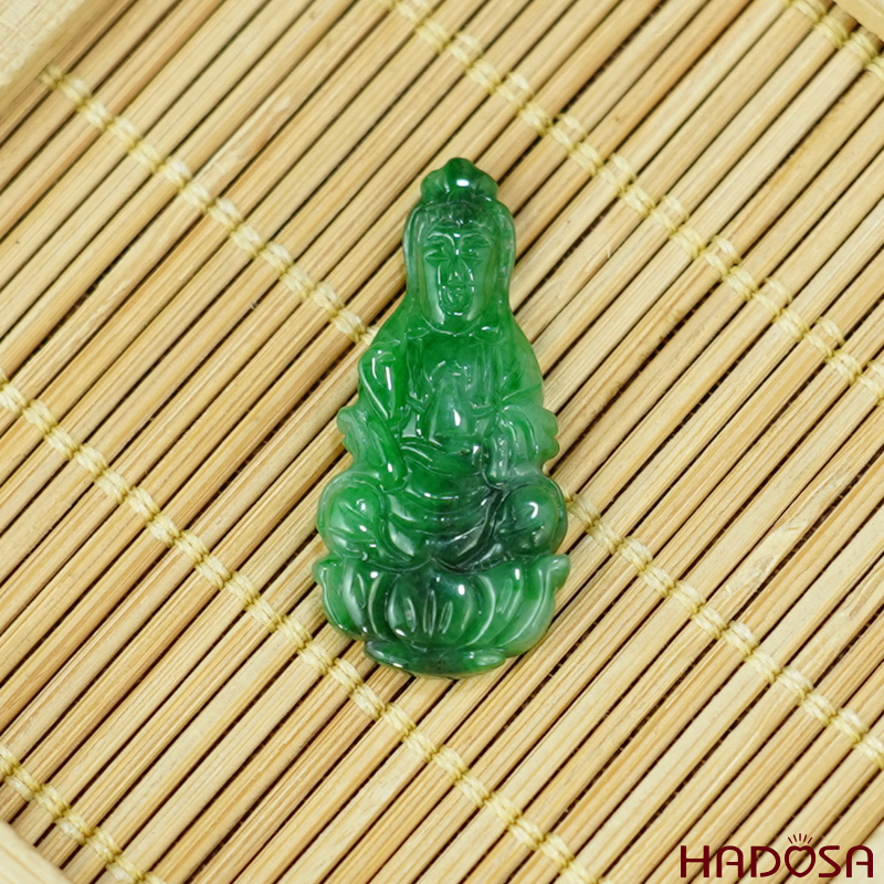 Mặt Quan Âm Cẩm Thạch xanh lý đậm 28x13x4mm