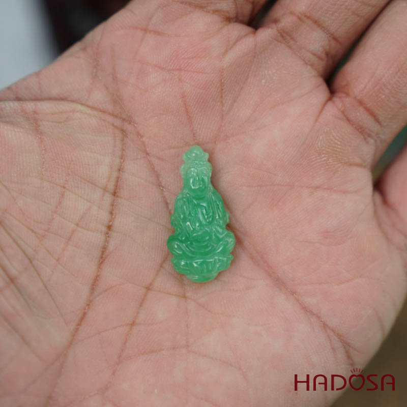 Mặt Quan Âm Cẩm Thạch xanh lý 14*28mm