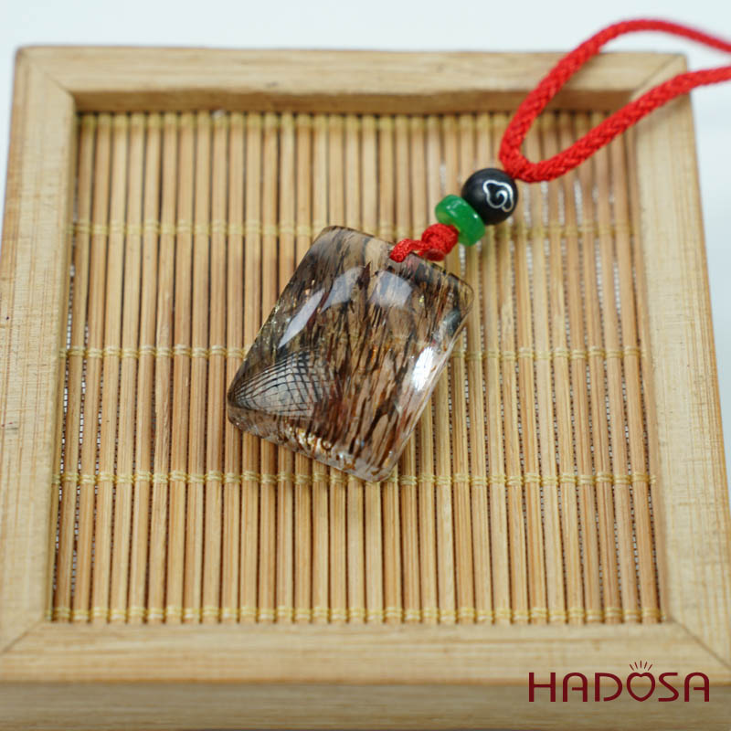 Mặt thạch anh tóc nâu đỏ chữ nhật 18x24mm