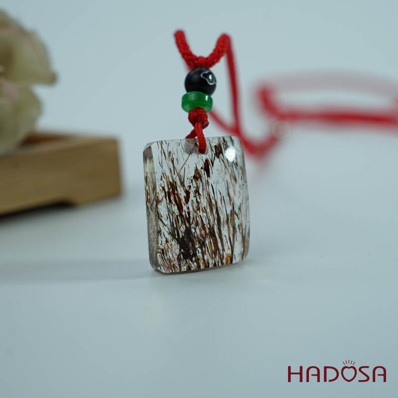 Mặt thạch anh tóc nâu đỏ chữ nhật 18x24mm