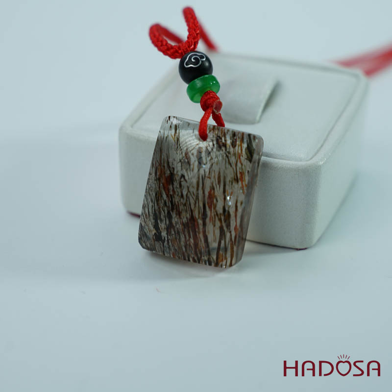 Mặt thạch anh tóc nâu đỏ chữ nhật 18x24mm