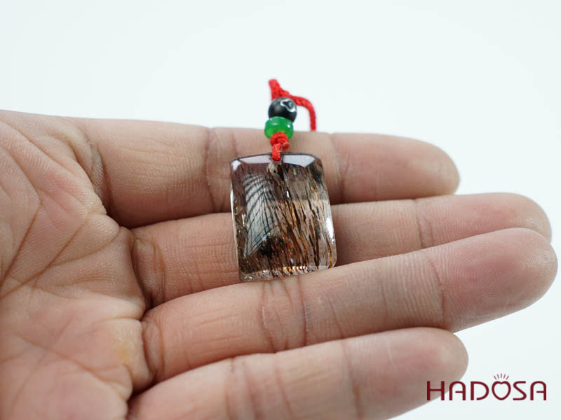 Mặt thạch anh tóc nâu đỏ chữ nhật 18x24mm