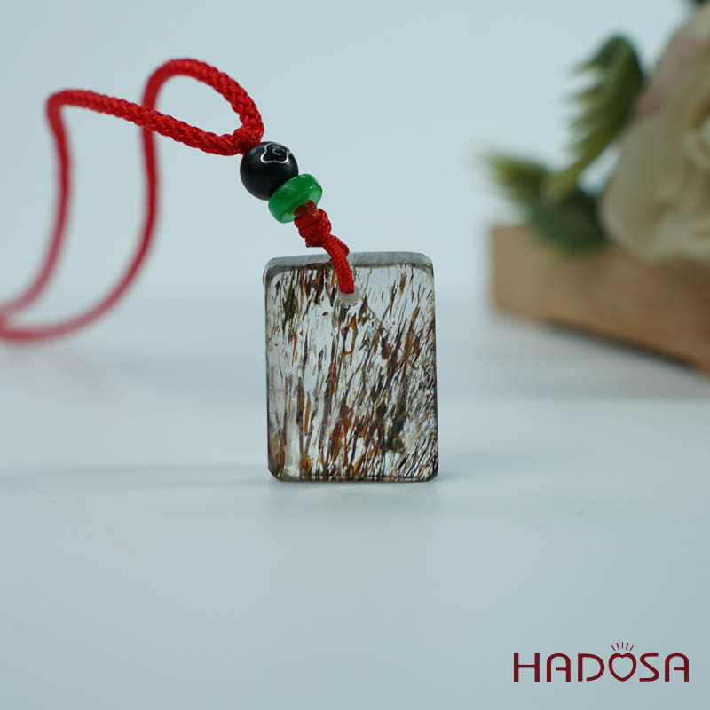 Mặt thạch anh tóc nâu đỏ chữ nhật 18x24mm