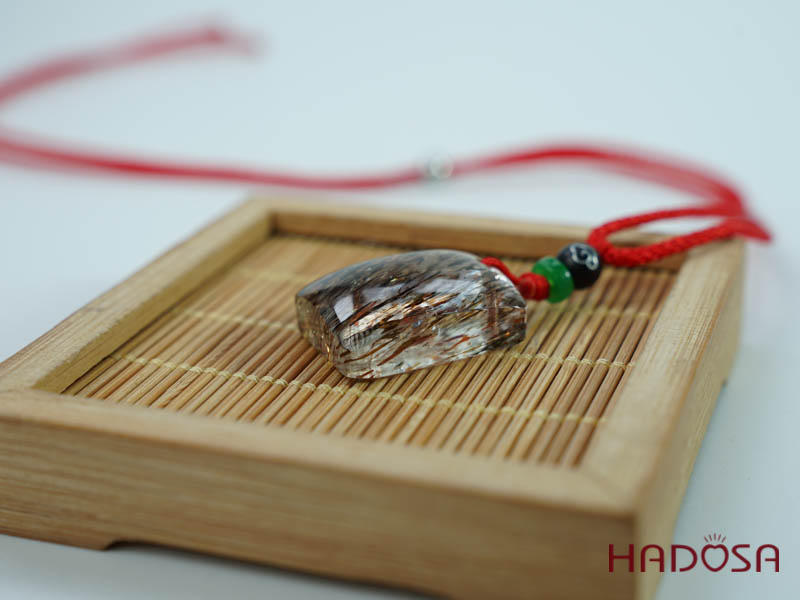 Mặt thạch anh tóc nâu đỏ chữ nhật 18x24mm