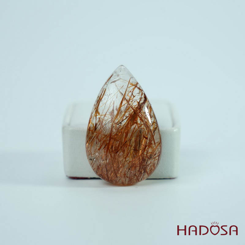 Mặt thạch anh tóc nâu đỏ giọt nước 25x39mm