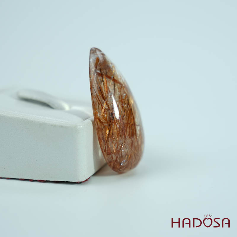 Mặt thạch anh tóc nâu đỏ giọt nước 25x39mm