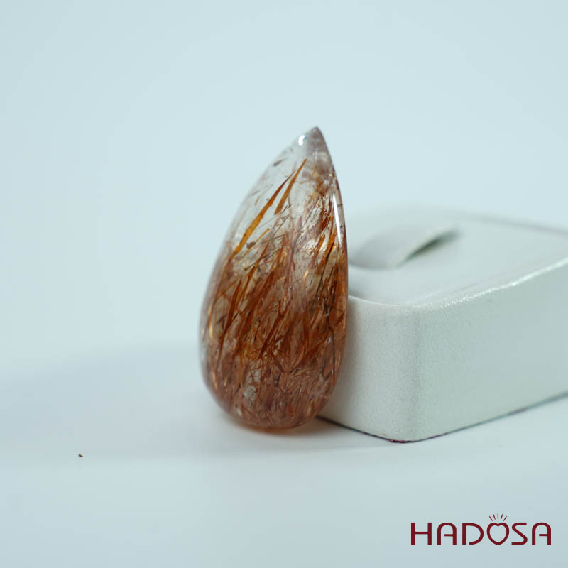 Mặt thạch anh tóc nâu đỏ giọt nước 25x39mm