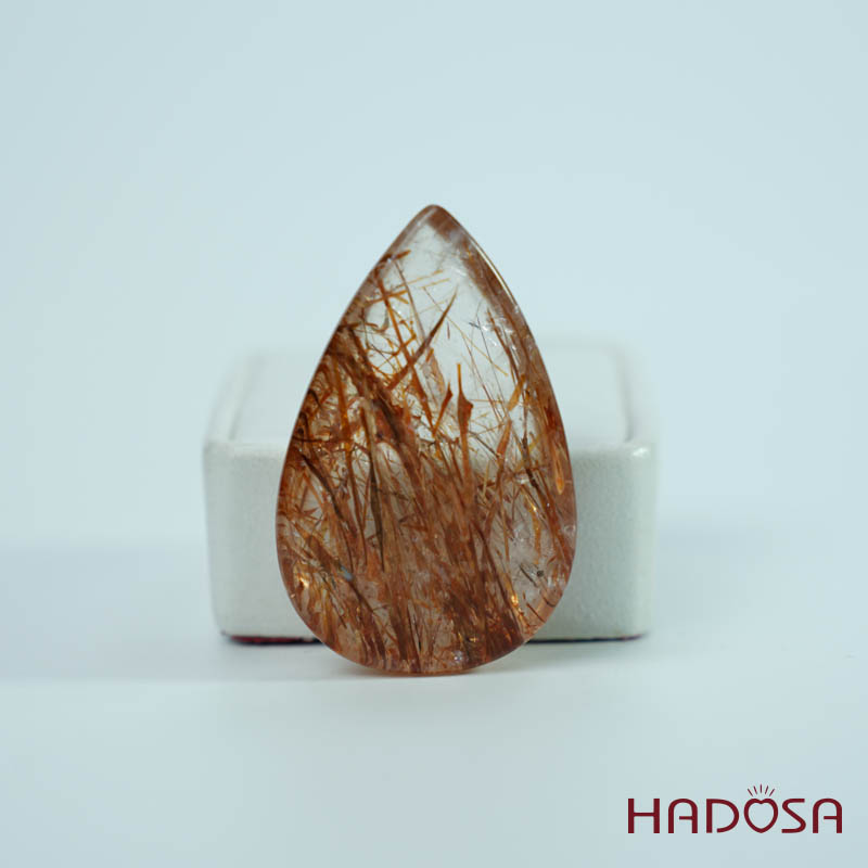 Mặt thạch anh tóc nâu đỏ giọt nước 25x39mm