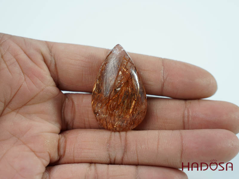 Mặt thạch anh tóc nâu đỏ giọt nước 25x39mm