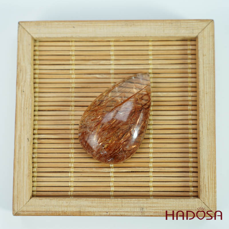 Mặt thạch anh tóc nâu đỏ giọt nước 25x39mm